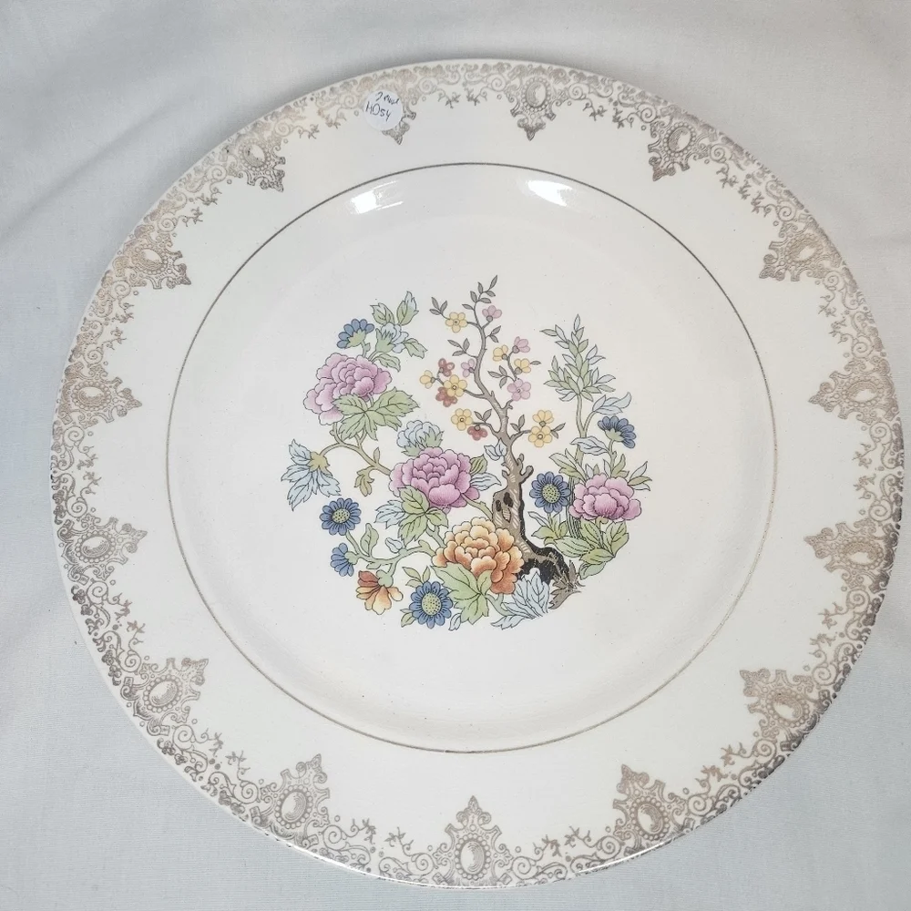 VTG Salem China Indian Tree Dinner Plates Set of 2 23K Gold Filigree 10”
